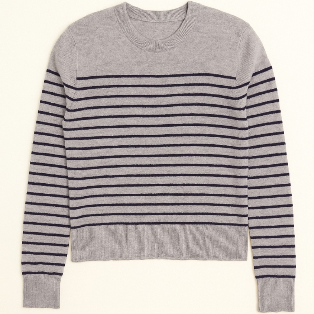Kule Grey and Navy Stripe Crewneck Cashmere Sweater